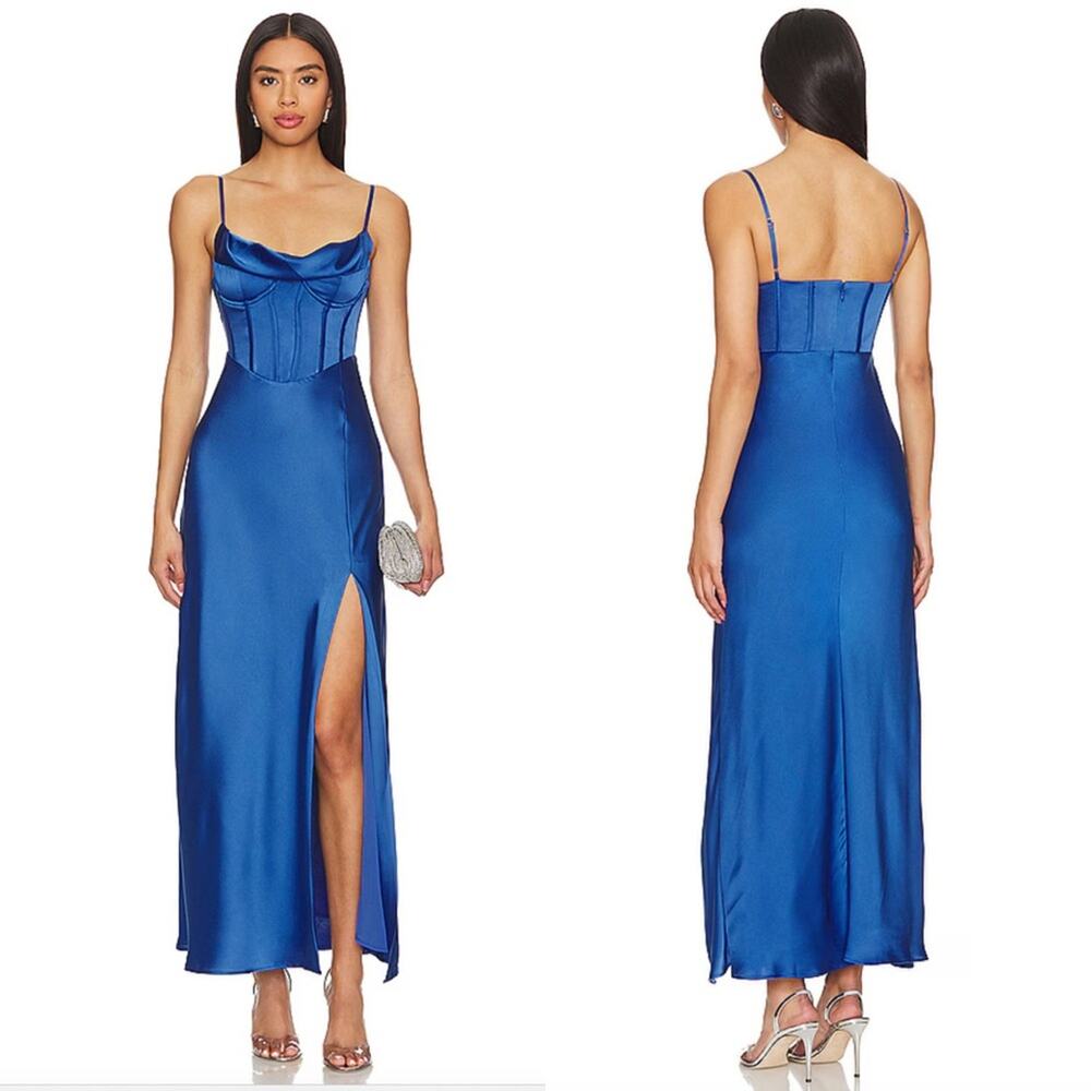 ASTR The Label Cannes Maxi Dress M Blue Satin Bustier Formal Evening Elegant - Picture 11 of 11